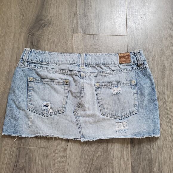 y2k Denim Micro Skirt Womens Size 13 Blue Distressed Frayed Hem Jean Y2K TVD - Picture 2 of 7